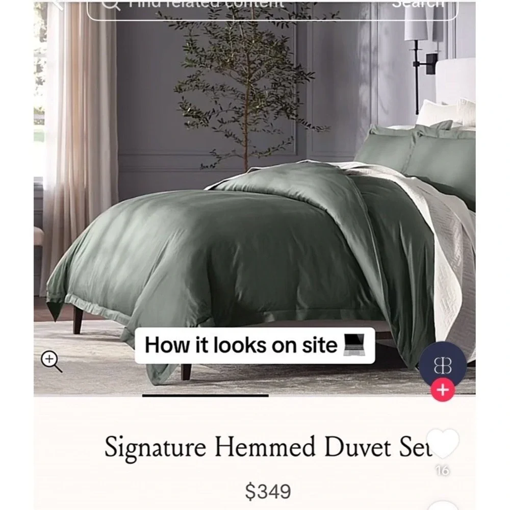 Boll & Branch Signature Hemmed Duvet Set Balsam Green F/Q Discontinued Color